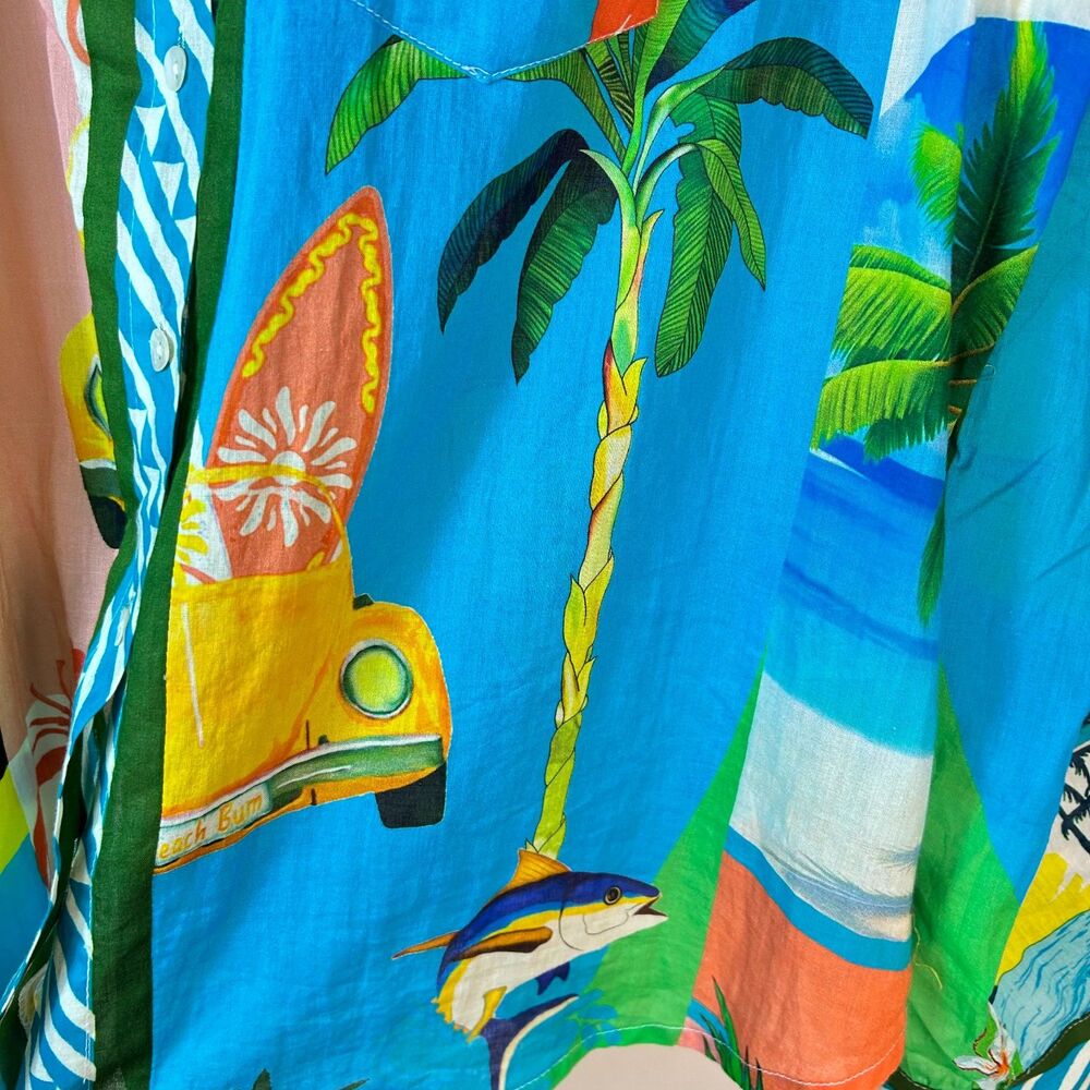 Lucky & Coco NWOT Women's Vibrant Tropical Patchwork Button Front LS Shirt Sz XL - Picture 8 of 15